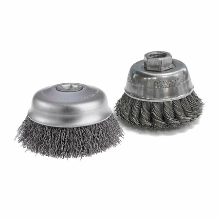 CGW ABRASIVES Fast Cut Single Row Cup Brush, 4 in Dia Brush, 5/8-11 Arbor Hole, 0.02 in Dia Filament/Wire, Knot, C 60539